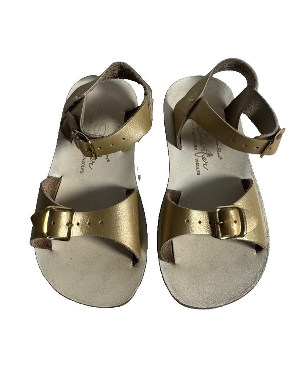 SUN SAN Saltwater Gold Swimmer Sandals Shoes Size 10 Kids